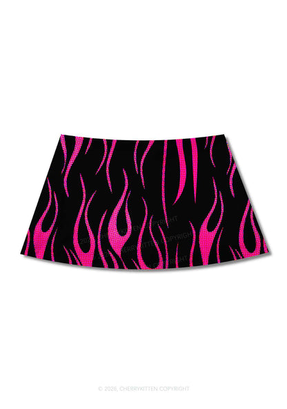 Hot Pink Flame Y2K Print Mini Skirt Cherrykitten
