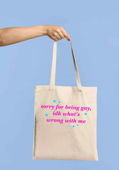 Sorry For Being Gay Pride Y2K Canvas Tote Bag Cherrykitten