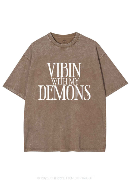 Halloween Vibin With My Demons Y2K Shirts Washed Tee Cherrykitten