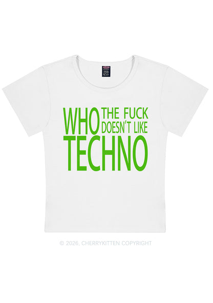 Who Doesnt Like Techno Y2K Baby Tee Cherrykitten