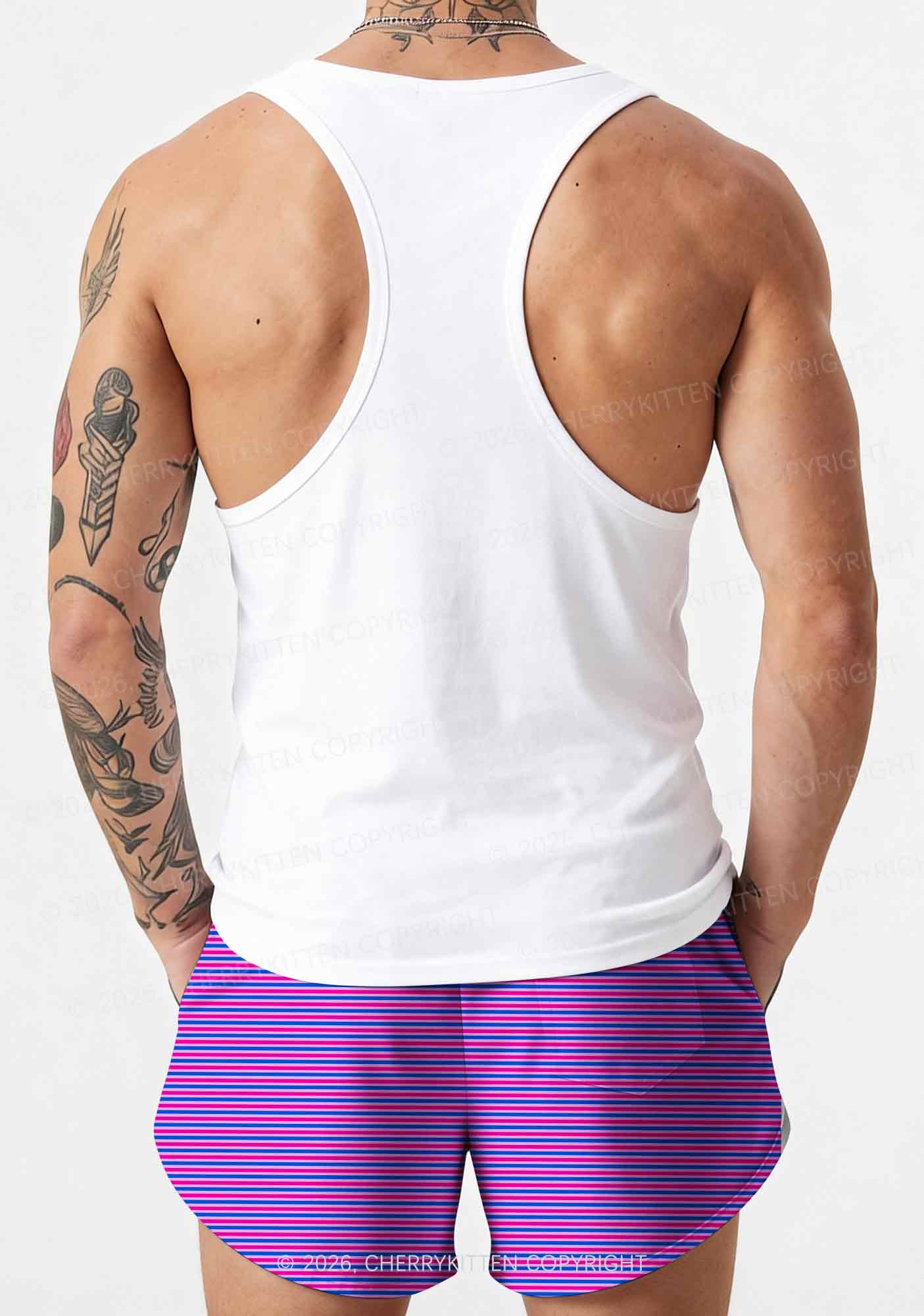 Bisexual Stripes Pride Y2K Print Men Beach Shorts Cherrykitten