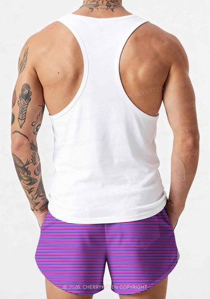 Bisexual Stripes Pride Y2K Print Men Beach Shorts Cherrykitten