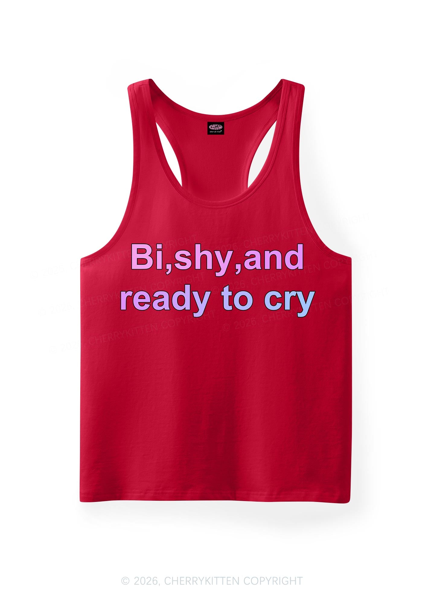 Bi Shy And Ready To Cry Pride Y2K Men Racerback Tank Top Cherrykitten