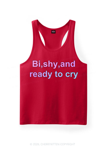 Bi Shy And Ready To Cry Pride Y2K Men Racerback Tank Top Cherrykitten