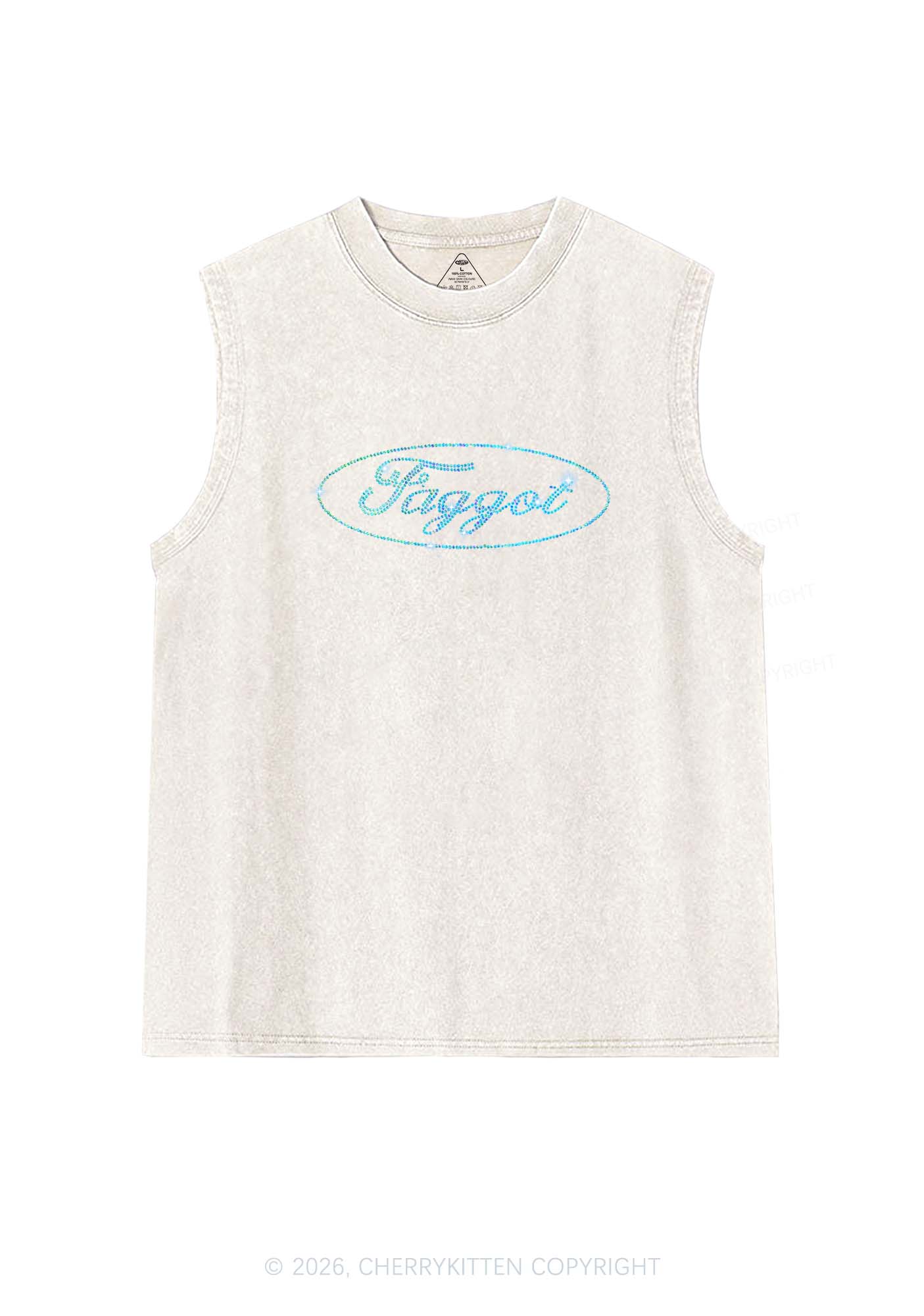 Rhinestone Oval Faggot Pride Y2K Washed Muscle Tank Cherrykitten