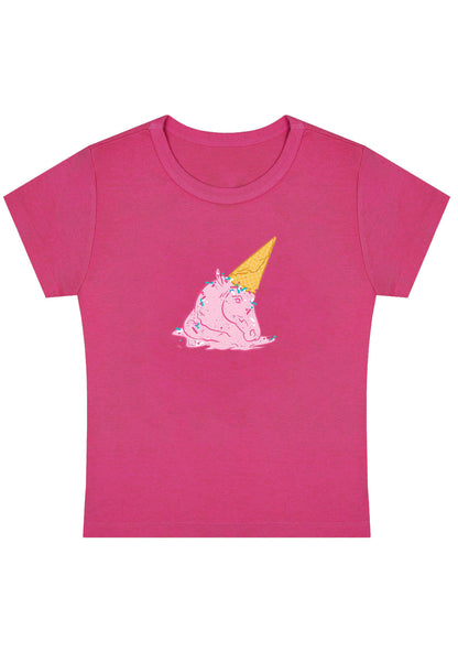 Curvy Pink Ice Cream Horse Baby Tee