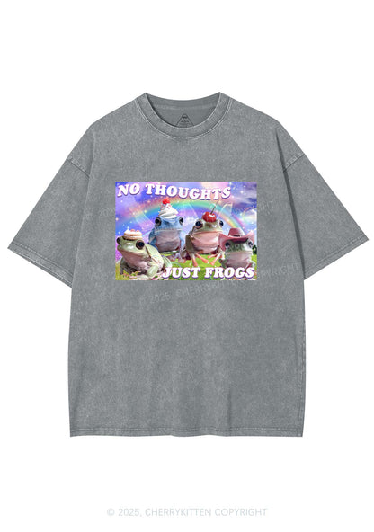 No Thoughts Just Frogs Y2K Shirts Washed Tee Cherrykitten