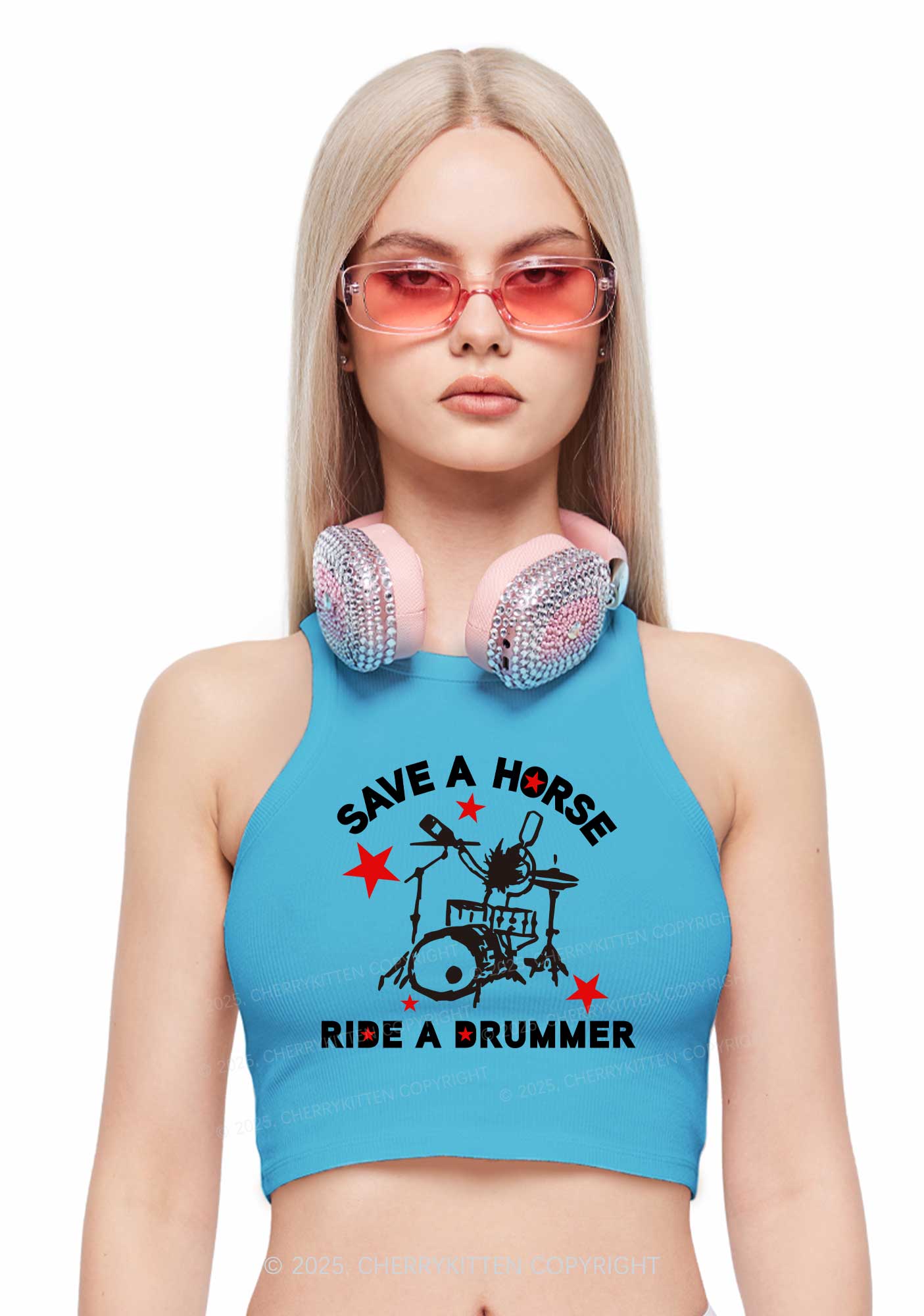 Save Horse Ride Drummer Y2K Crop Tank Top Cherrykitten