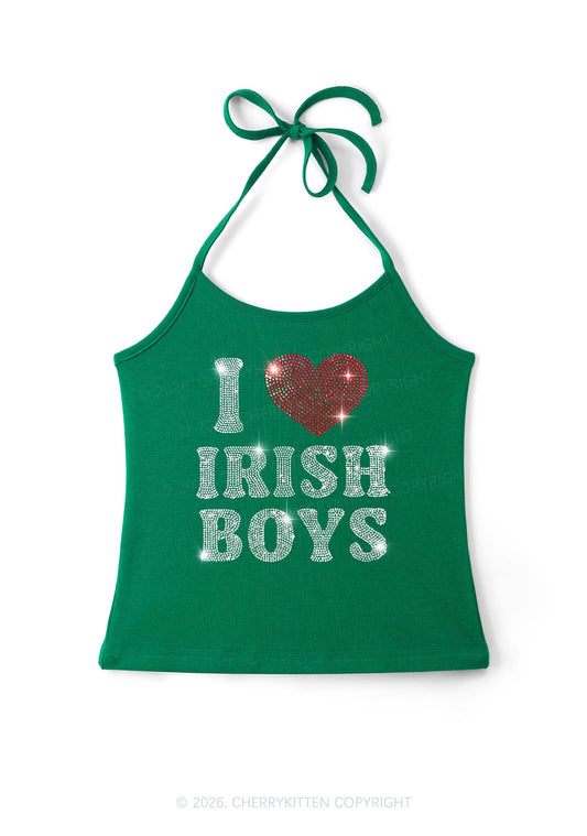 Rhinestone I Love Irish Boys St Patricks Y2K Halter Neck Cami Cherrykitten
