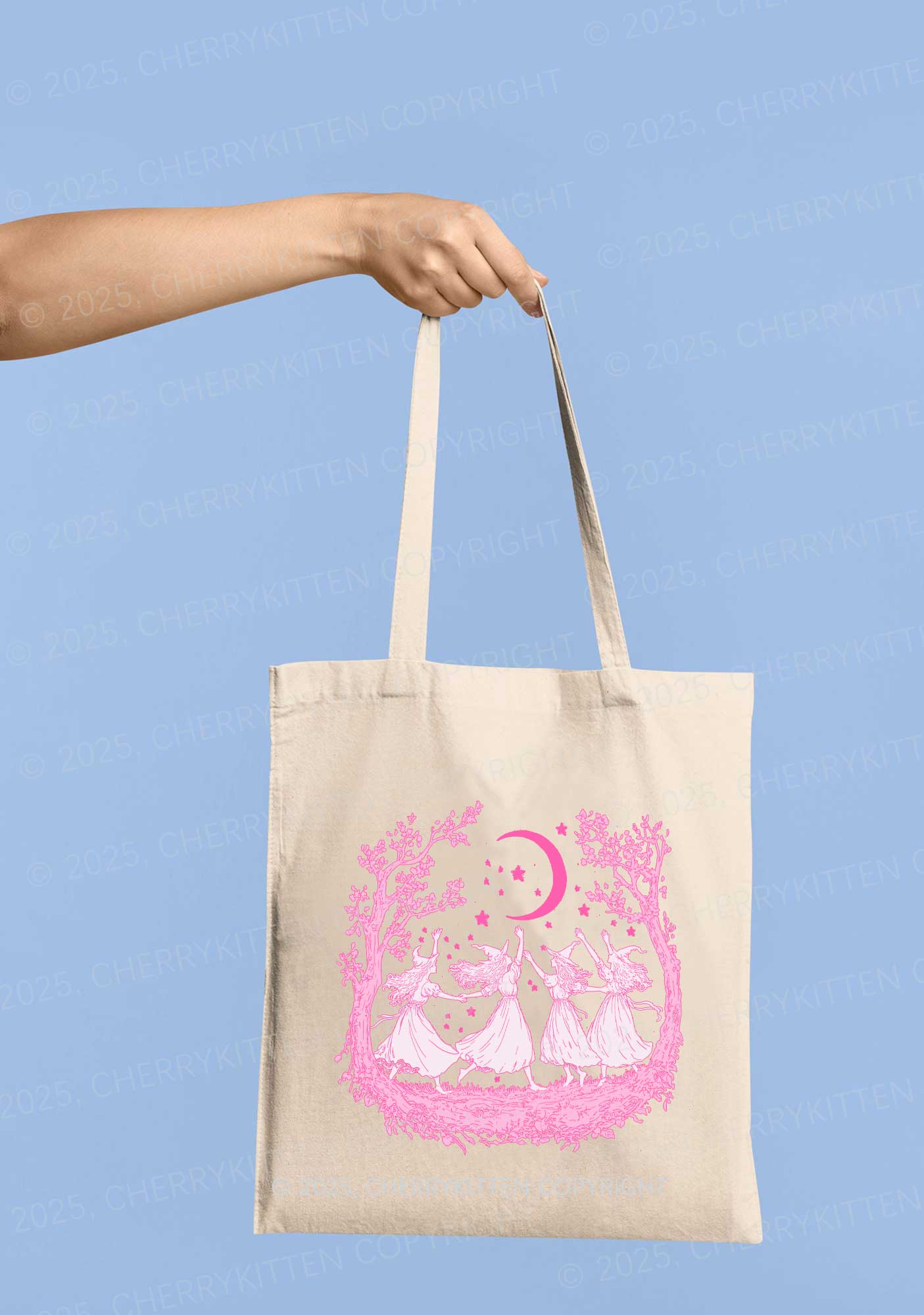 Halloween Witches Dancing Under Moon Y2K Canvas Tote Bag Cherrykitten