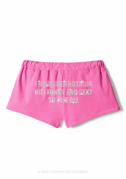 Rhinestone I Have Been Funny Y2K Drawstring Mini Shorts Cherrykitten