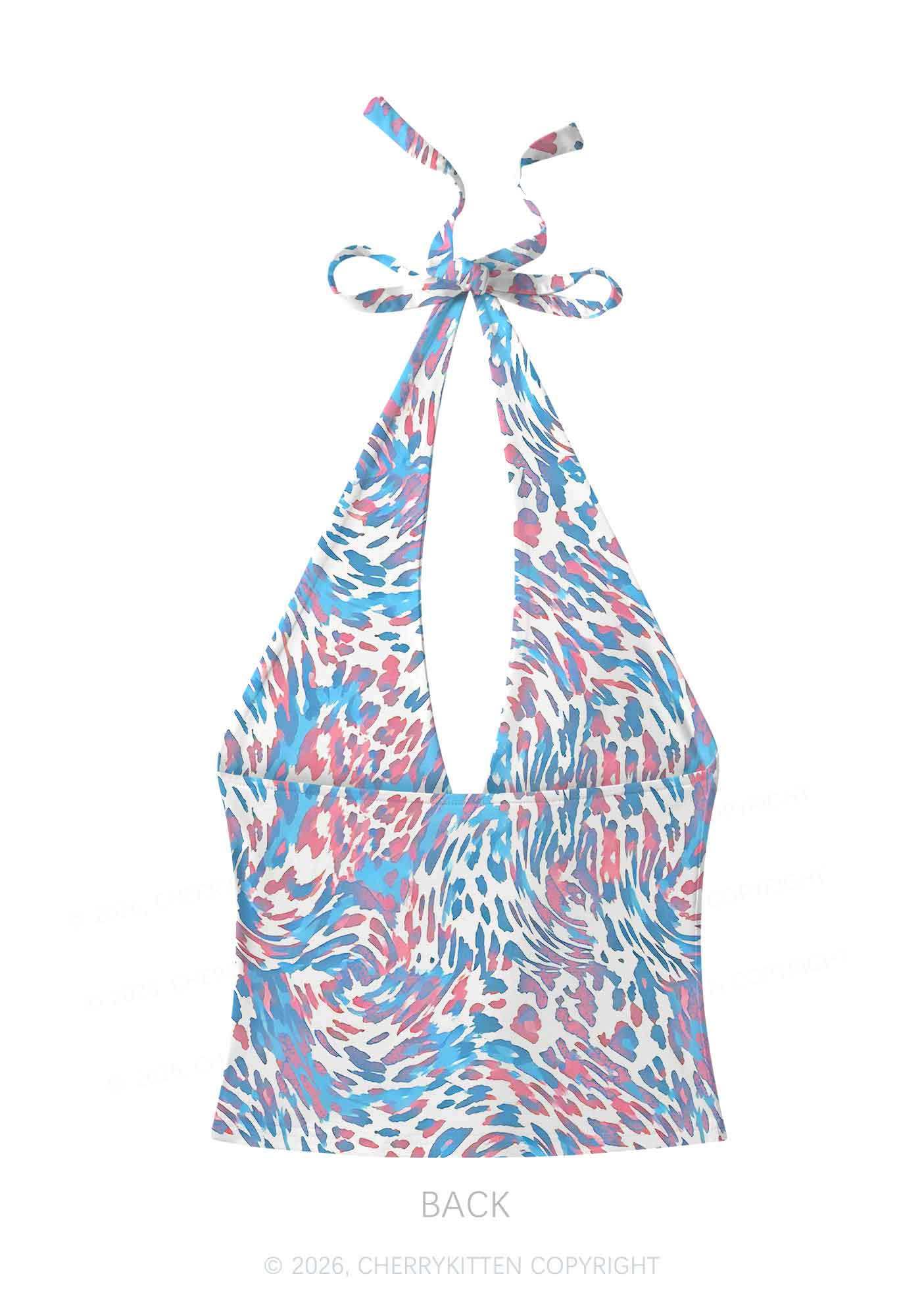 Trans Leopard Pride Y2K Print Halter Deep V Neck Cami Cherrykitten