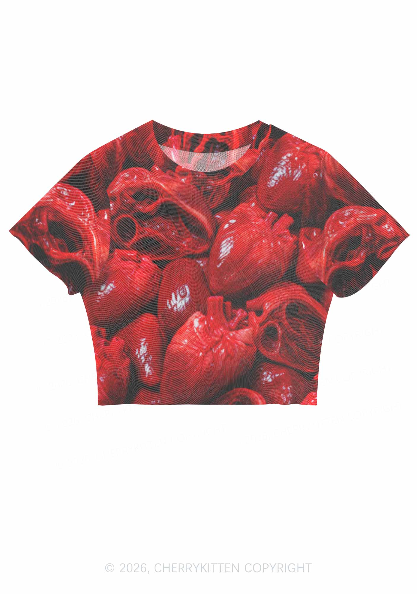 Halloween Red Blood Hearts Y2K Mesh Crop Top Cherrykitten