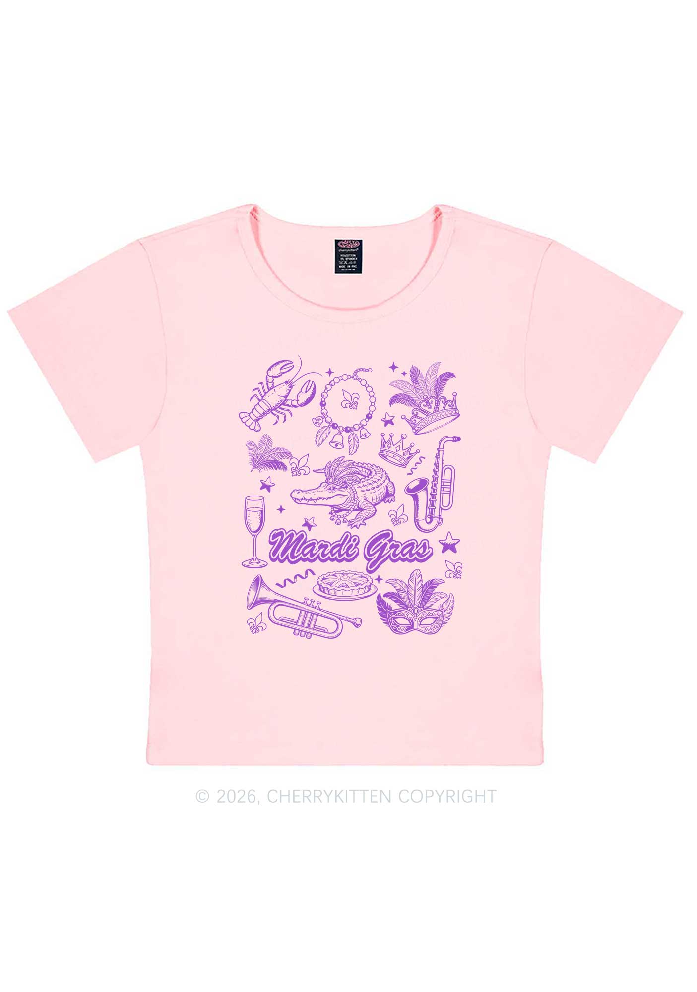 Mardi Gras Symbols Y2K Baby Tee Cherrykitten