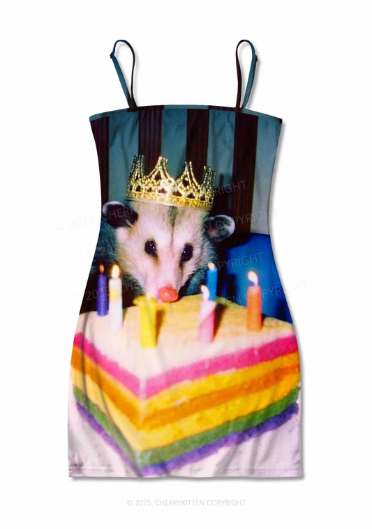 Birthday Possum Y2K Print Slip Dress Cherrykitten