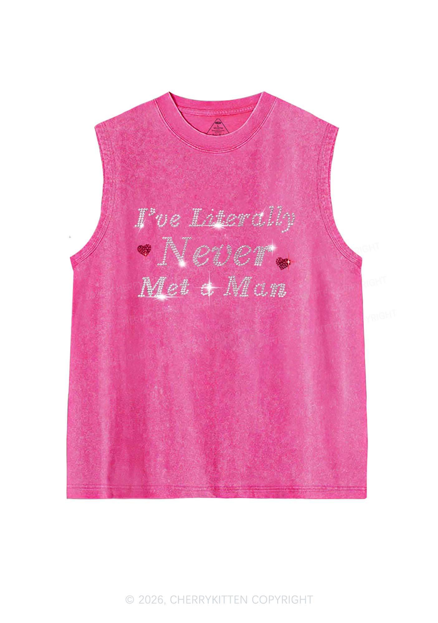 Rhinestone Never Met A Man Pride Y2K Washed Muscle Tank Cherrykitten