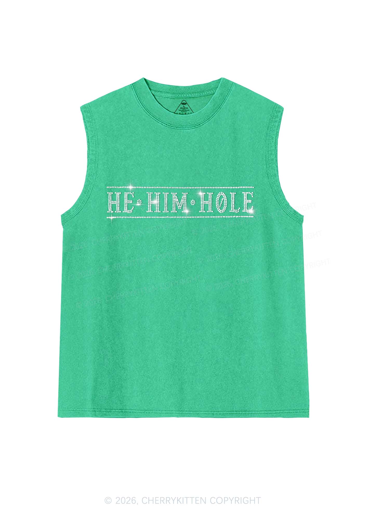 Rhinestone He Him Hole Pride Y2K Washed Muscle Tank Cherrykitten