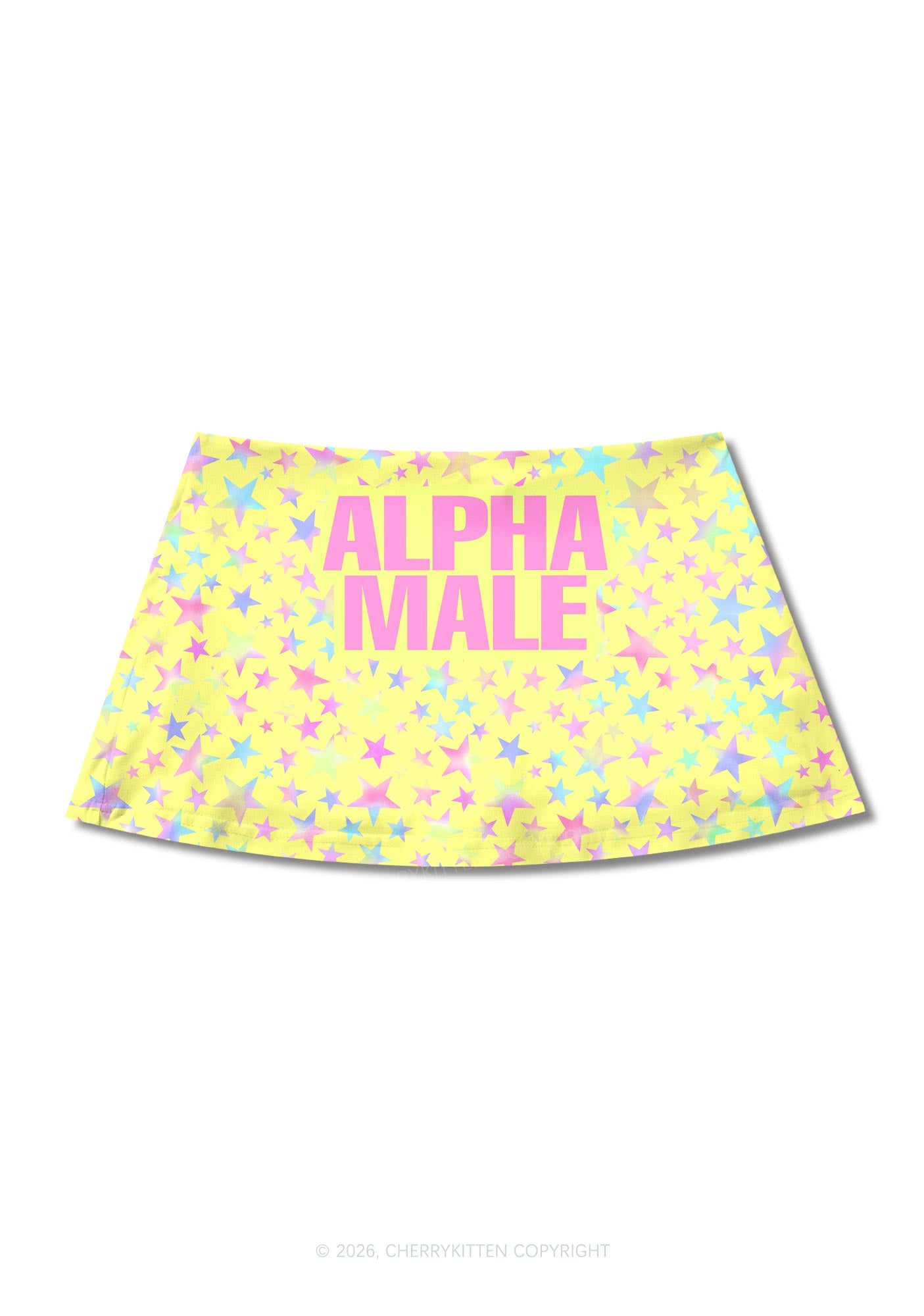 Pale Yellow Alpha Male Pride Y2K Print Mini Skirt Cherrykitten