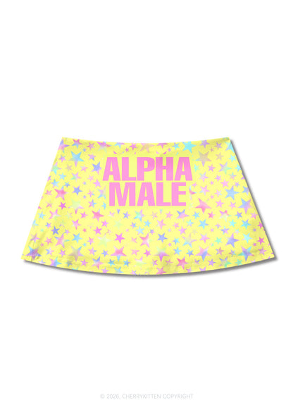 Pale Yellow Alpha Male Pride Y2K Print Mini Skirt Cherrykitten
