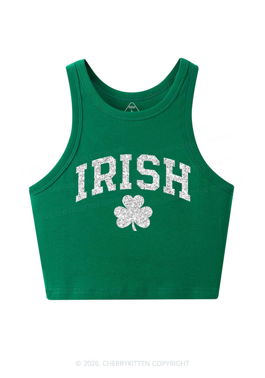 Glitter Irish Shamrock St Patricks Y2K Crop Tank Top Cherrykitten