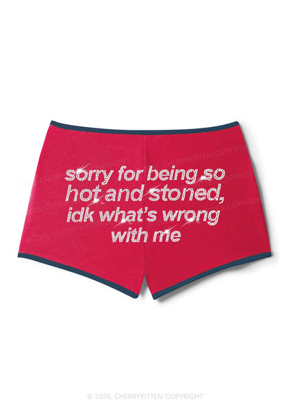 Rhinestone Sorry For Being Hot And Stoned Y2K Booty Shorts Cherrykitten