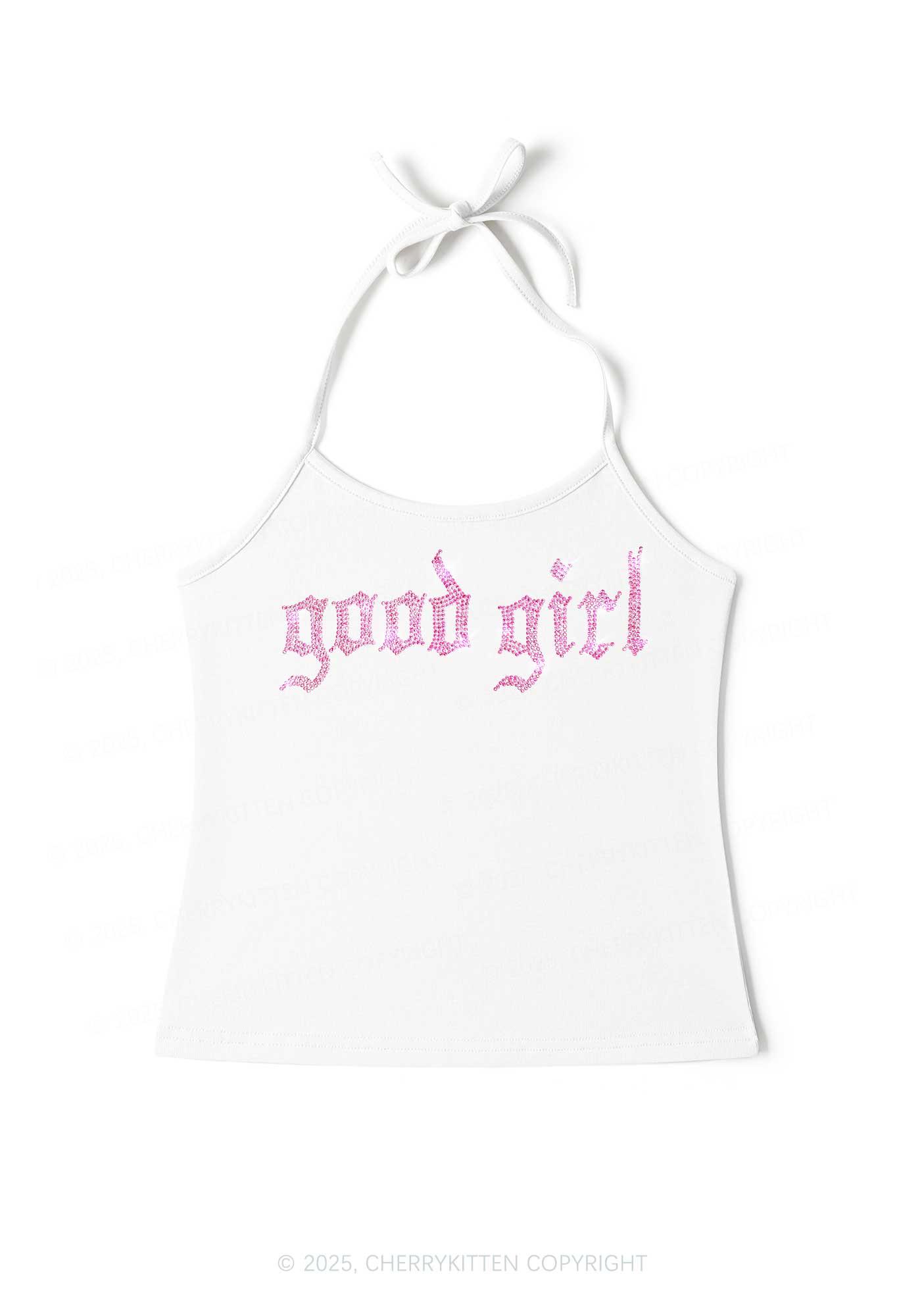 Rhinestone Good Girl Y2K Halter Neck Cami Cherrykitten