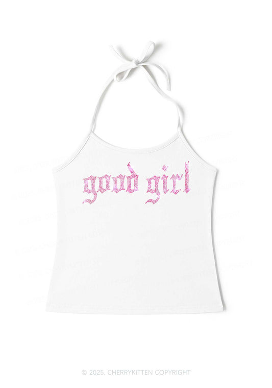 Rhinestone Good Girl Y2K Halter Neck Cami Cherrykitten