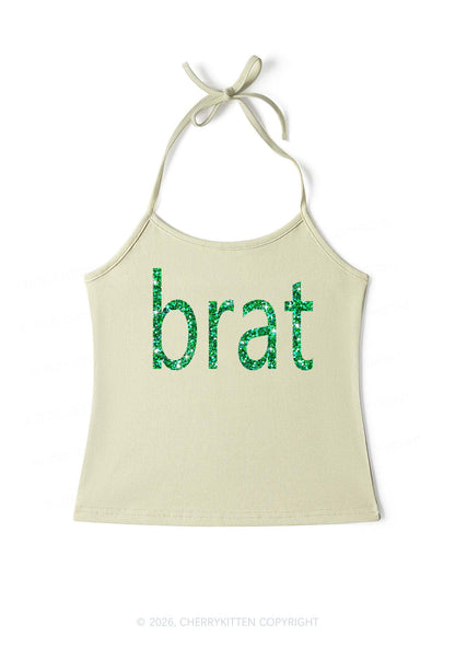 Glitter Green Brat Y2K Halter Neck Cami Cherrykitten