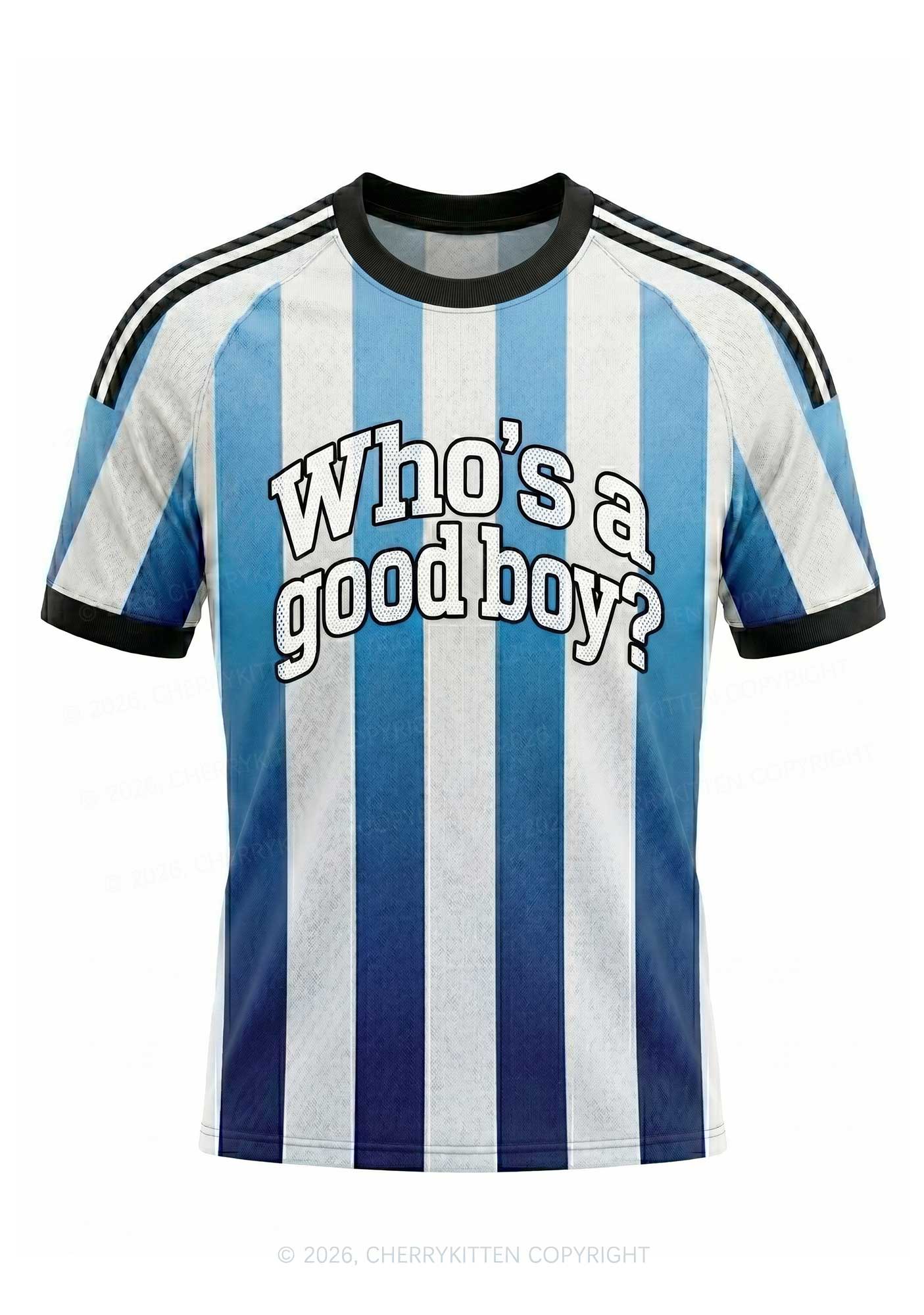 Blue White Stripes Whos A Good Boy Y2K Football Jersey Shirts Cherrykitten