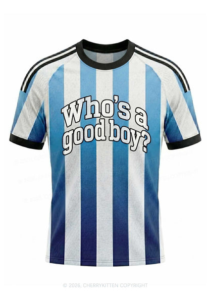 Blue White Stripes Whos A Good Boy Y2K Football Jersey Shirts Cherrykitten