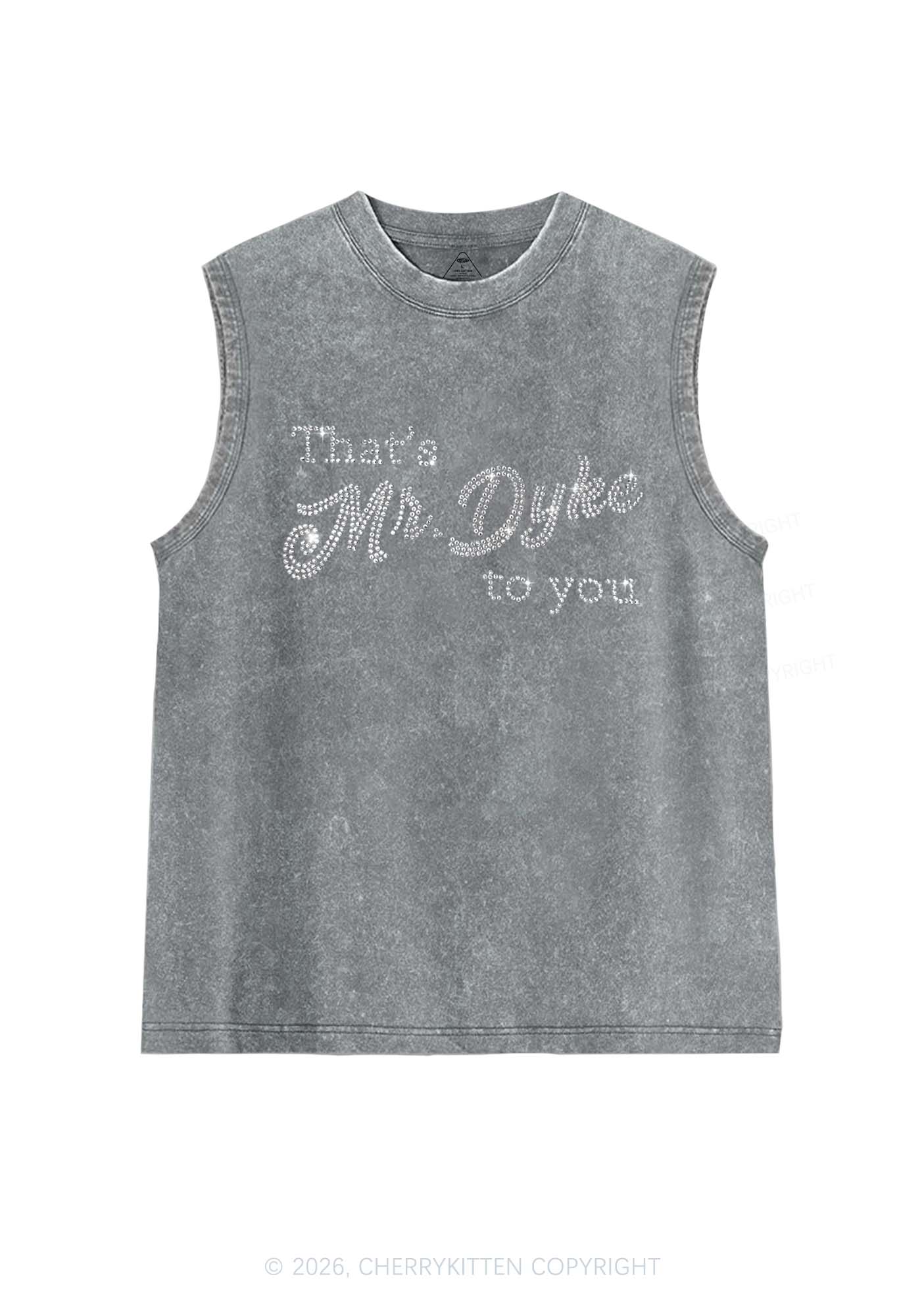 Rhinestone Thats Mr Dyke To You Pride Y2K Washed Muscle Tank Cherrykitten