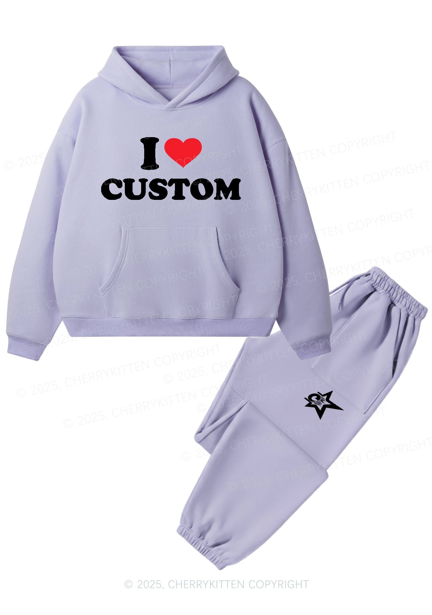 I Love Custom Personalized Y2K Fleece Hoodie Set Cherrykitten