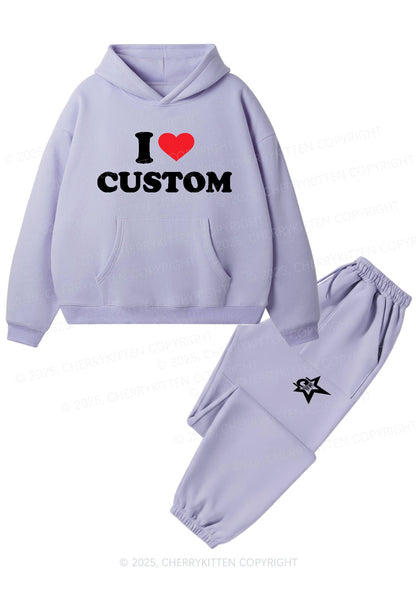 I Love Custom Personalized Y2K Fleece Hoodie Set Cherrykitten