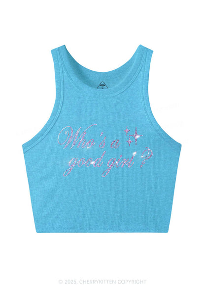 Rhinestone Whos A Good Girl Y2K Crop Tank Top Cherrykitten