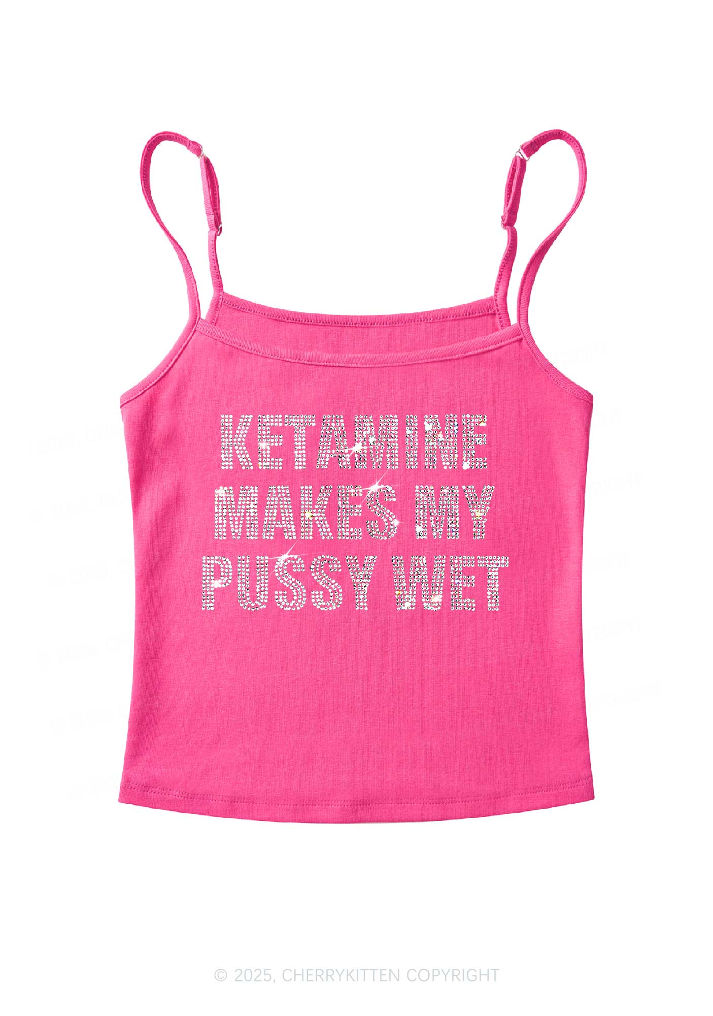 Rhinestone K Makes My Puxxy Wet Y2K Spaghetti Strap Cami Cherrykitten