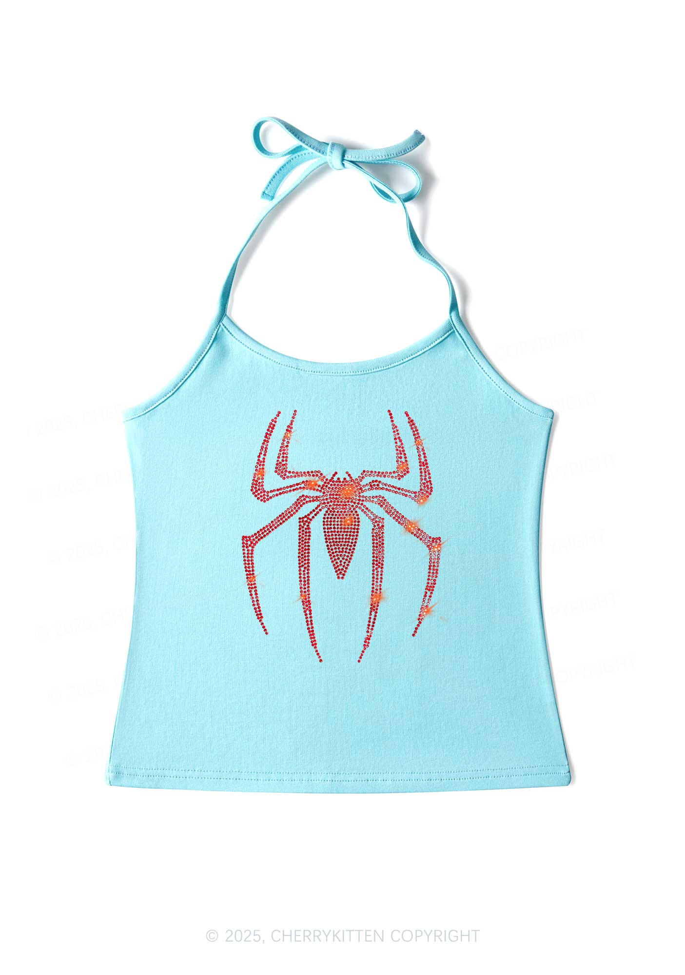 Rhinestone Red Spider Y2K Halter Neck Cami Cherrykitten