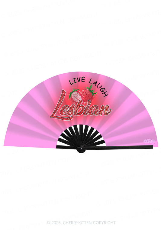 Live Laugh Lesbian Pride Y2K Rave Hand Fan Cherrykitten