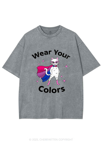 Bisexual Flag Cat Pride Y2K Shirts Washed Tee Cherrykitten