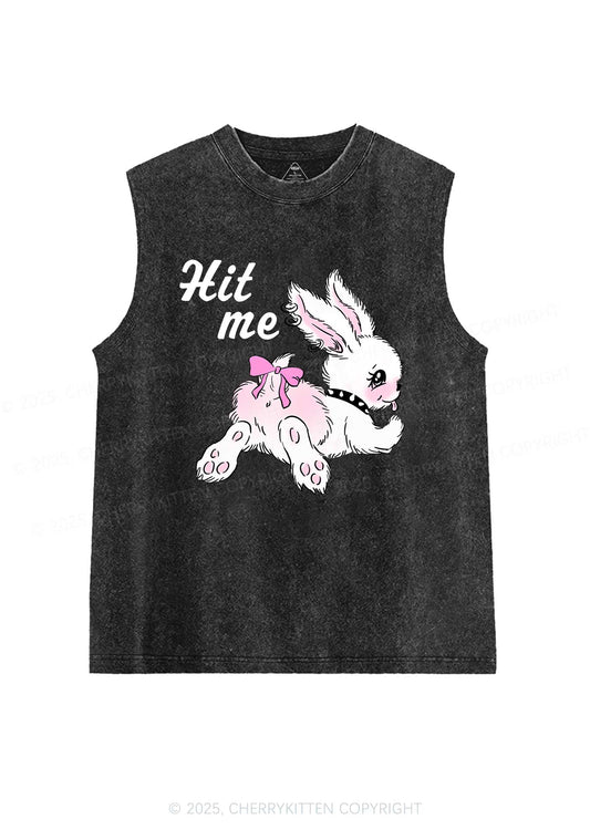 Hit Me White Bunny Y2K Washed Muscle Tank Cherrykitten
