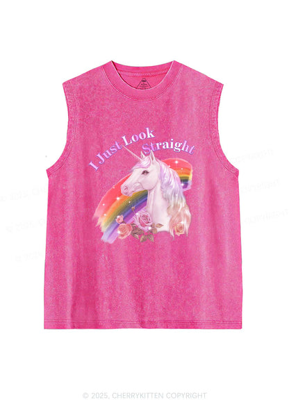 Look Straight Unicorn Pride Y2K Washed Muscle Tank Cherrykitten