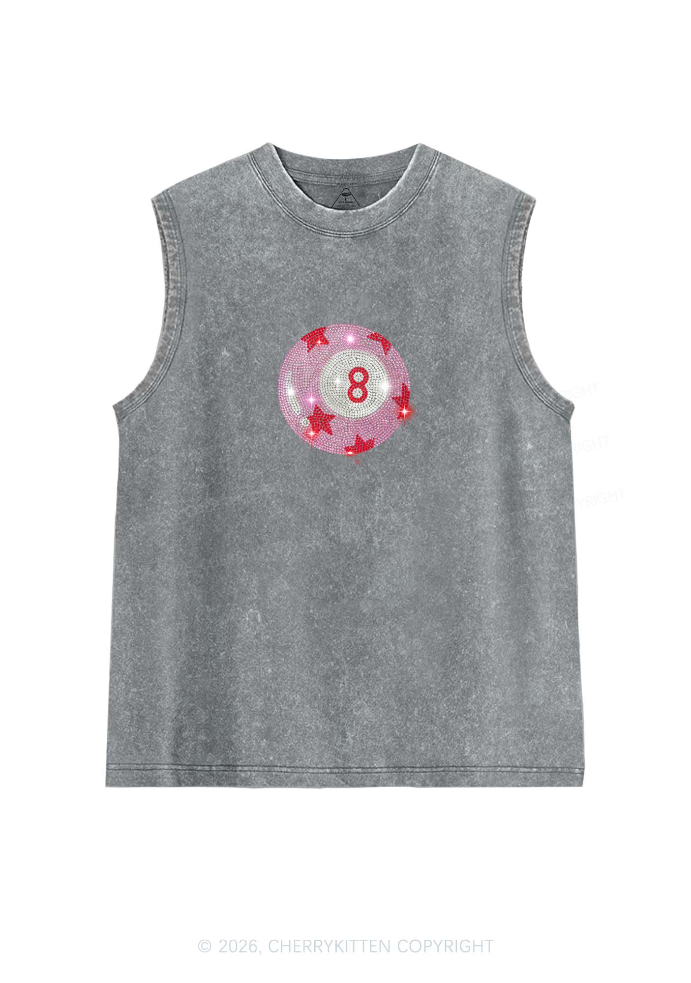 Rhinestone Pink Eight Ball Star Y2K Washed Muscle Tank Cherrykitten