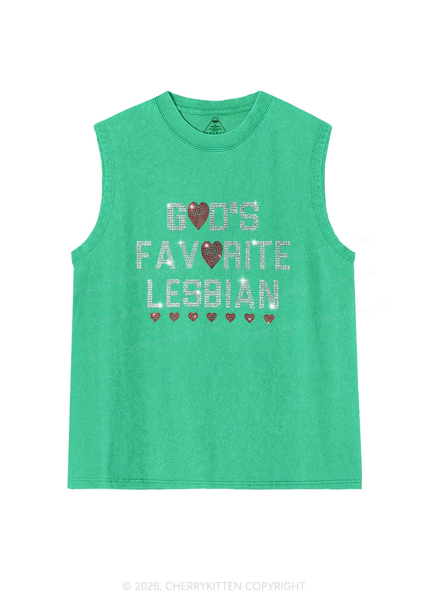 Rhinestone Gods Favorite Lesbian Pride Y2K Washed Muscle Tank Cherrykitten