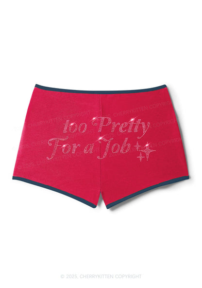 Rhinestone Too Pretty For Job Y2K Booty Shorts Cherrykitten