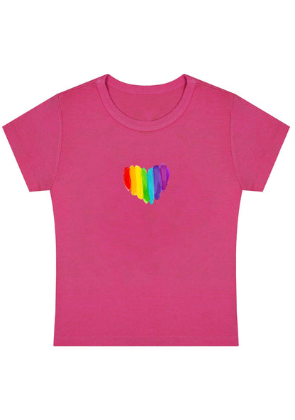 Curvy Rainbow Color Heart Shape Baby Tee