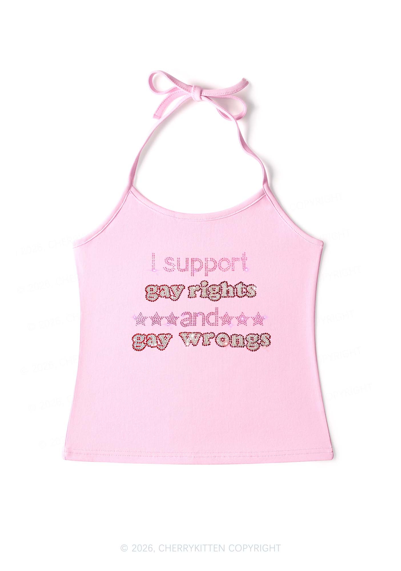 Rhinestone I Support Gay Rights Y2K Halter Neck Cami Cherrykitten