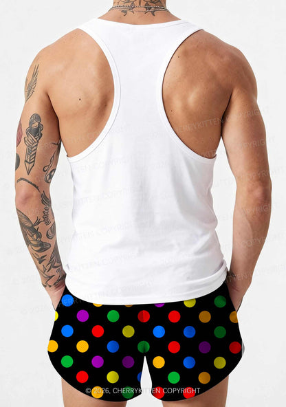 Rainbow Dots On Black Pride Y2K Print Men Beach Shorts Cherrykitten