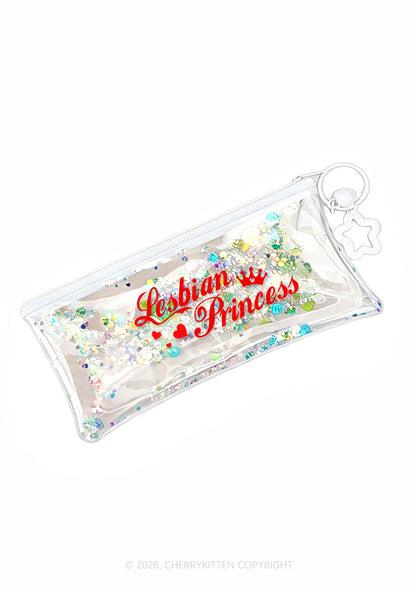 Lesbian Princess Pride Y2K Quicksand Transparent Pencil Pouch Cherrykitten
