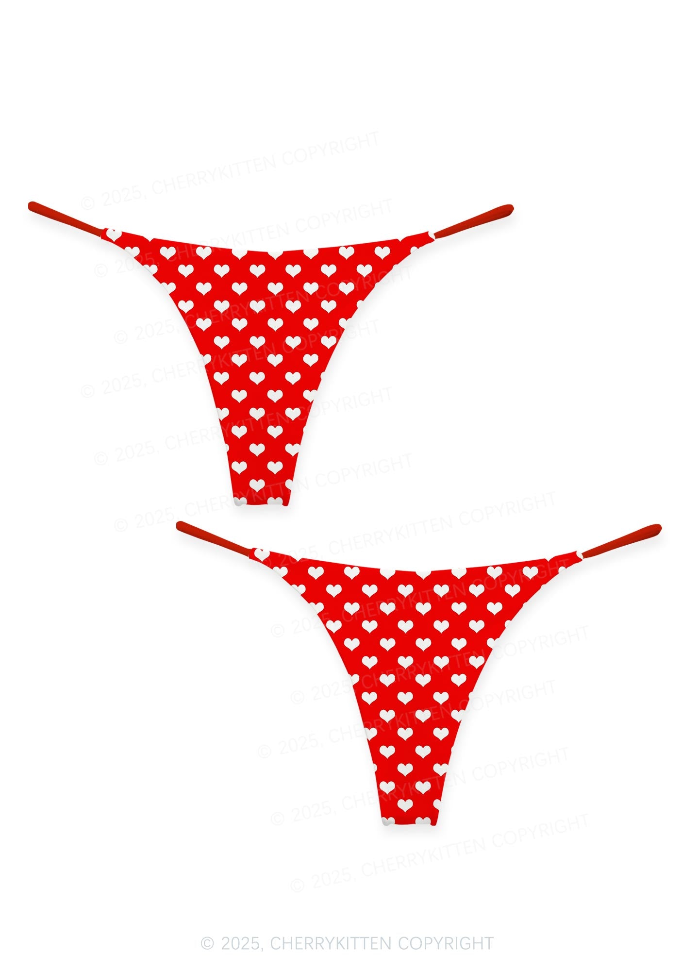 White Heart On Red Valentine's Day Y2K Print Couples Thong Set Cherrykitten