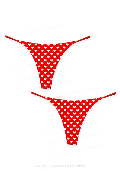 White Heart On Red Valentine's Day Y2K Print Couples Thong Set Cherrykitten