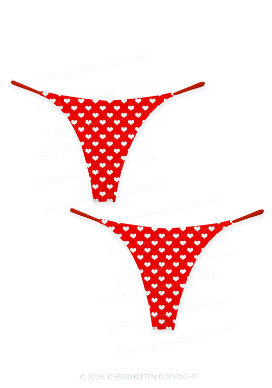 White Heart On Red Valentine's Day Y2K Print Couples Thong Set Cherrykitten